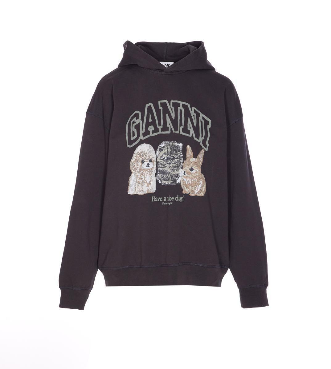 Tシャツ・カットソー GANNI 25FW Phantom Animal Print Hooded Sweatshirt T4270 252 Phantom Black Animal Print Hoodie | GANNI US