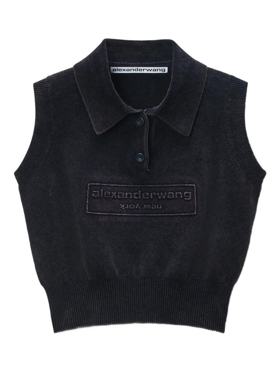 【送料&関税込】Alexander Wang Black Stretch Wool Blend Vest Alexander Wang Padded Shrunken Bomber Vest in Black | FWRD