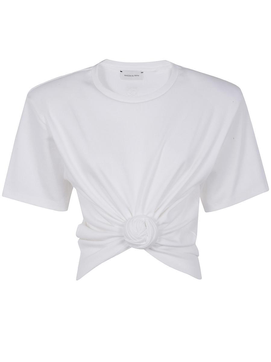 Tシャツ・カットソー MAGDA BUTRYM FW25 CROP T-SHIRT (108321 WHITE) White crochet-detailed T-shirt - women - MAGDA BUTRYM