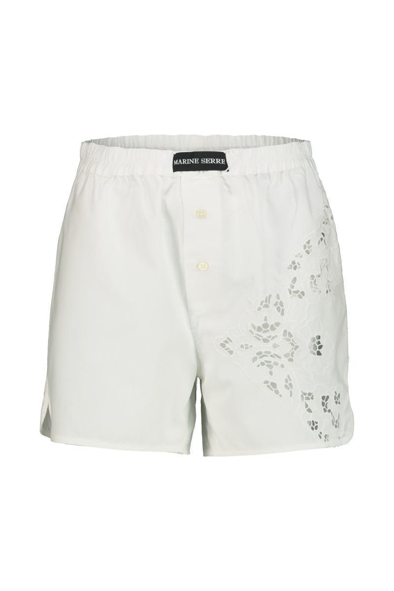 【関税&送料込】Marine Serre Upcycled Linen Shorts Marine Serre Regenerated Patchwork Cotton Shorts | Black