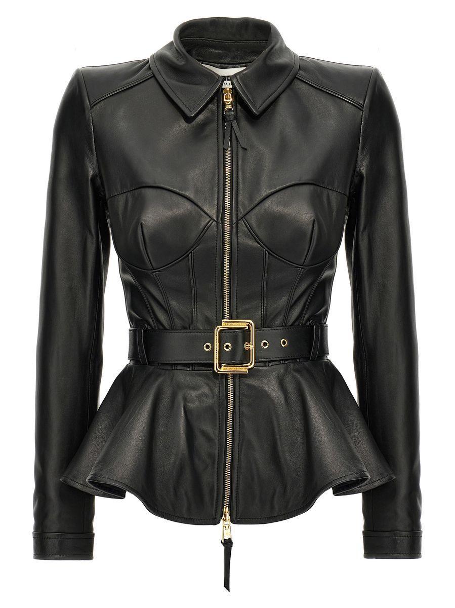 レザージャケット・コート Elisabetta Franchi Black Leather Belted Jacket Elisabetta Franchi Leather Belted Jacket in Black | Lyst