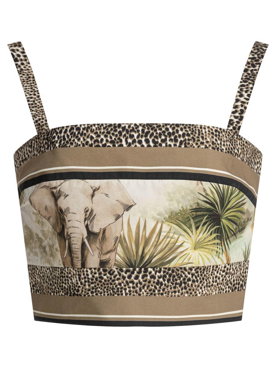 スカーフ Elie Saab Printed Cotton Crop Top FOULARD38 PRINTED COTTON Elie Saab Savannah Print Cropped Top in Gray | Lyst