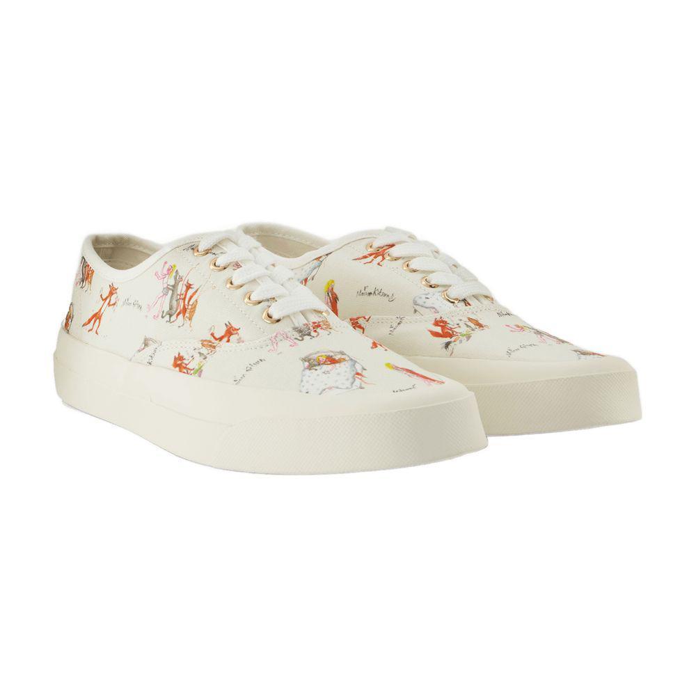 【関税込み】Oly Flower Fox Sneakers in White Cotton Maison Kitsuné Oly Flower Fox Sneakers In White | ModeSens