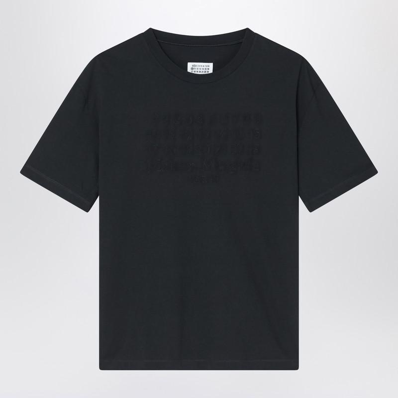 Tシャツ・カットソー MAISON MARGIELA WASHED BLACK T-SHIRT WITH EMBROIDERED LOGO Maison Margiela Men's Embroidered Text Logo T-Shirt in