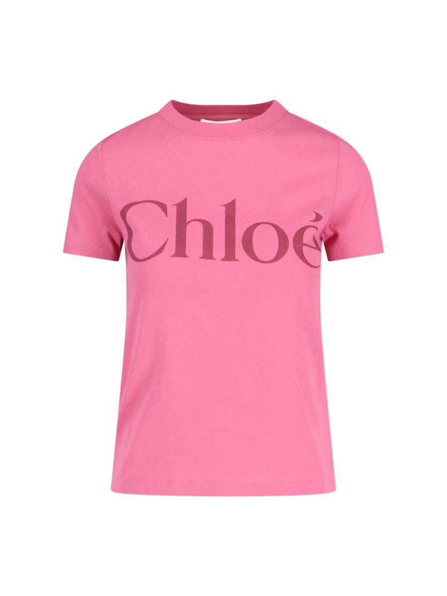 Tシャツ・カットソー Chloe T-shirts Pink Logo embroidered cotton jersey T-shirt in pink - Chloe Kids