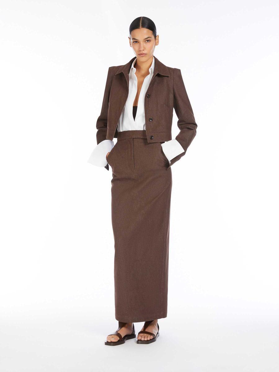 Max Mara Maxi Denim Skirt in Brown | Lyst