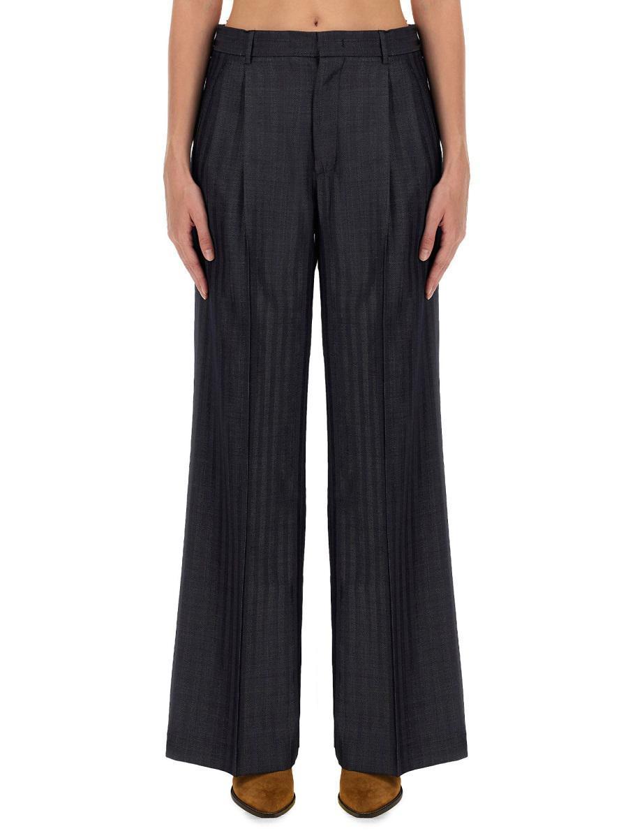 パンツ Etro Jacquard Pants ETRO Pleated wool and cotton-blend jacquard wide-leg pants