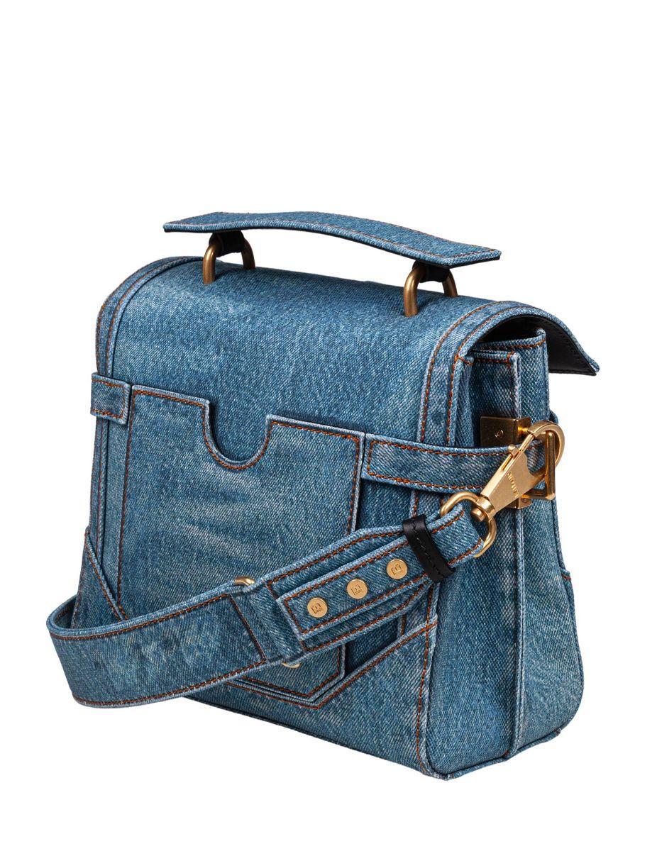 Balmain B-Buzz 23 Denim Print Canvas Bag in Blue | Lyst