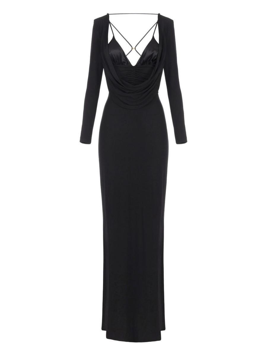 パーティードレス Elisabetta Franchi Fitted Black Evening Dress With Draped Elisabetta Franchi Black Tie Dresses for Women | Lyst