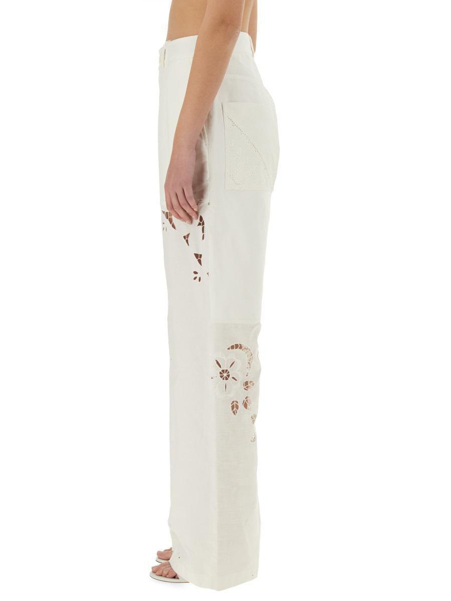 パンツ Marine Serre Upcycled Linen Pants Marine Serre Upcycled Linen Pants in Natural | Lyst