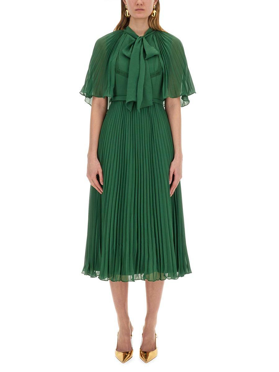 Self-Portrait Chiffon Midi Dress With Cape in Green | Lyst