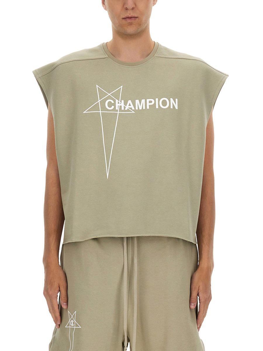 【Rick Owens × Champion】  T CROPPED Black Champion Edition Tommy Cropped T-Shirt by Rick Owens