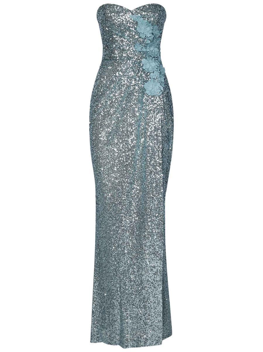 パーティードレス Murad SDR24038EMSE007 Dresses Zuhair Green Zuhair Murad Long V Neck Pleated Chiffon & Lace Dress in