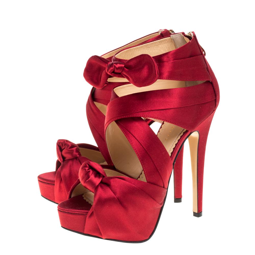Charlotte Olympia Red Satin Andrea Knotted Platform Sandals - Lyst