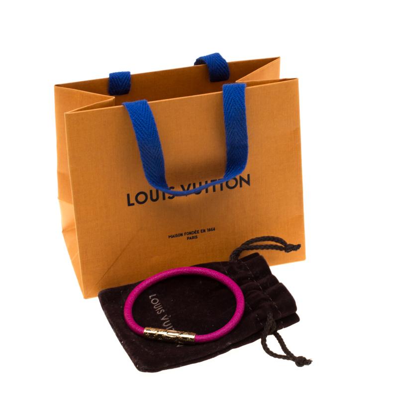 Louis Vuitton Lv Confidential Leather Engraved Gold Tone Bracelet in Pink - Lyst