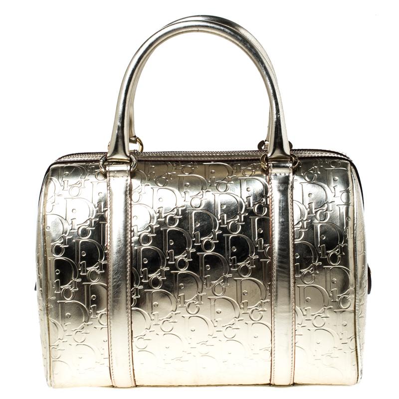 Dior Christian Metallic Gold Oblique Monogram Leather Boston Bag - Save 19% - Lyst