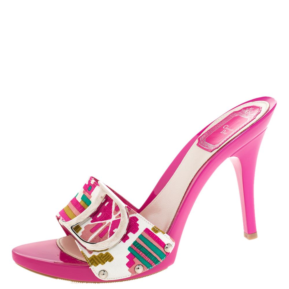 Dior Multicolor Printed Cotton Logo Embellished Slide Clogs Size 38.5 ...