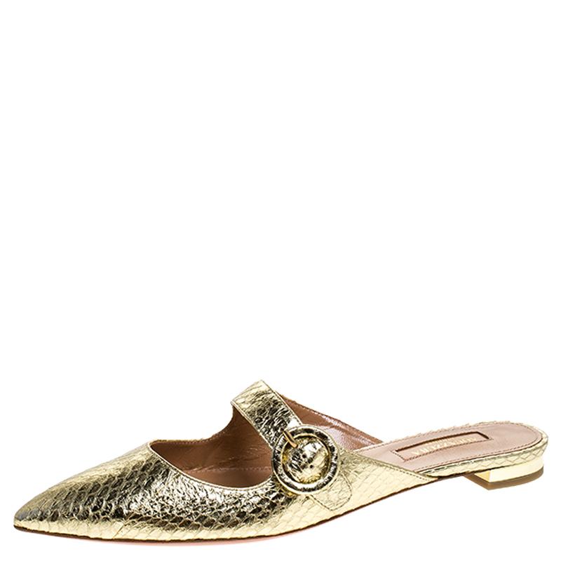 gold flat mules