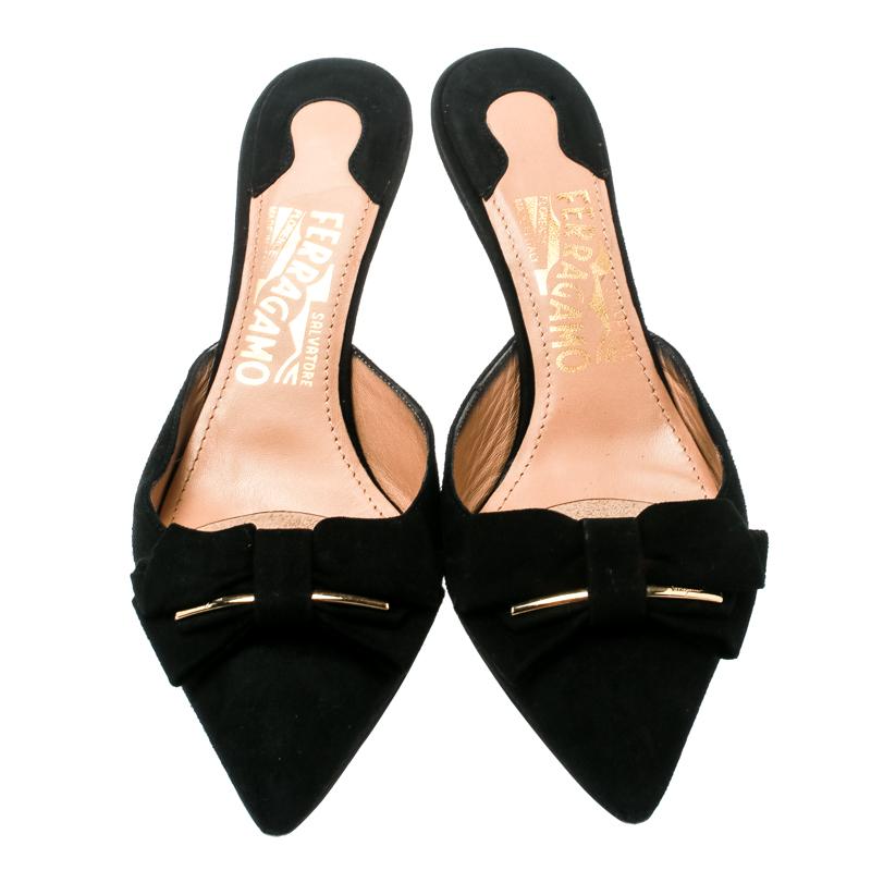suede mules with bow
