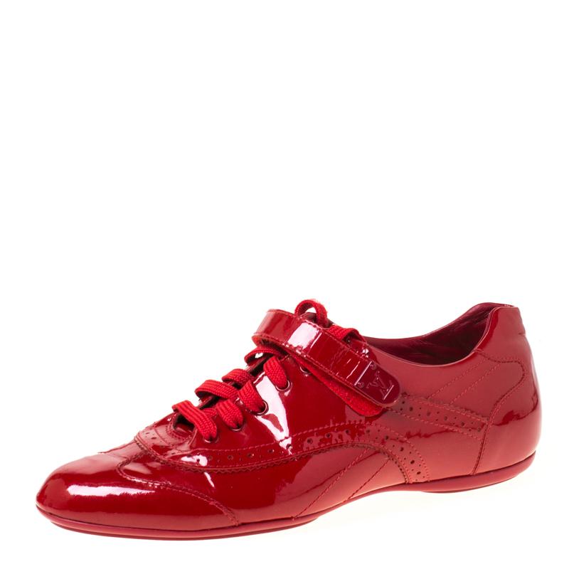 Louis Vuitton Red Patent Leather Brogue Velcro Strap Sneakers Size 36 - Lyst