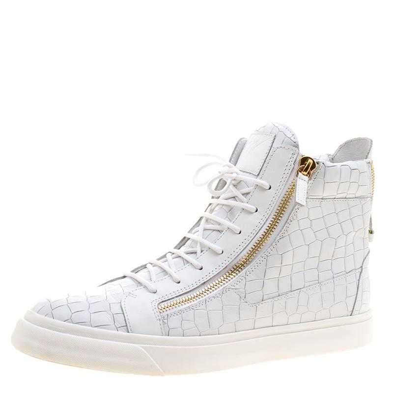 Lyst - Giuseppe Zanotti White Croc London High-top Sneakers in White ...