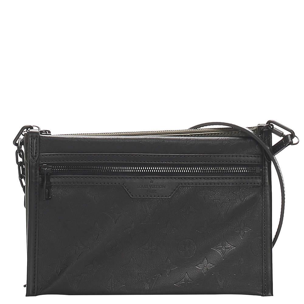 Louis Vuitton Leather Black Monogram Shadow Double Flat Messenger Bag ...
