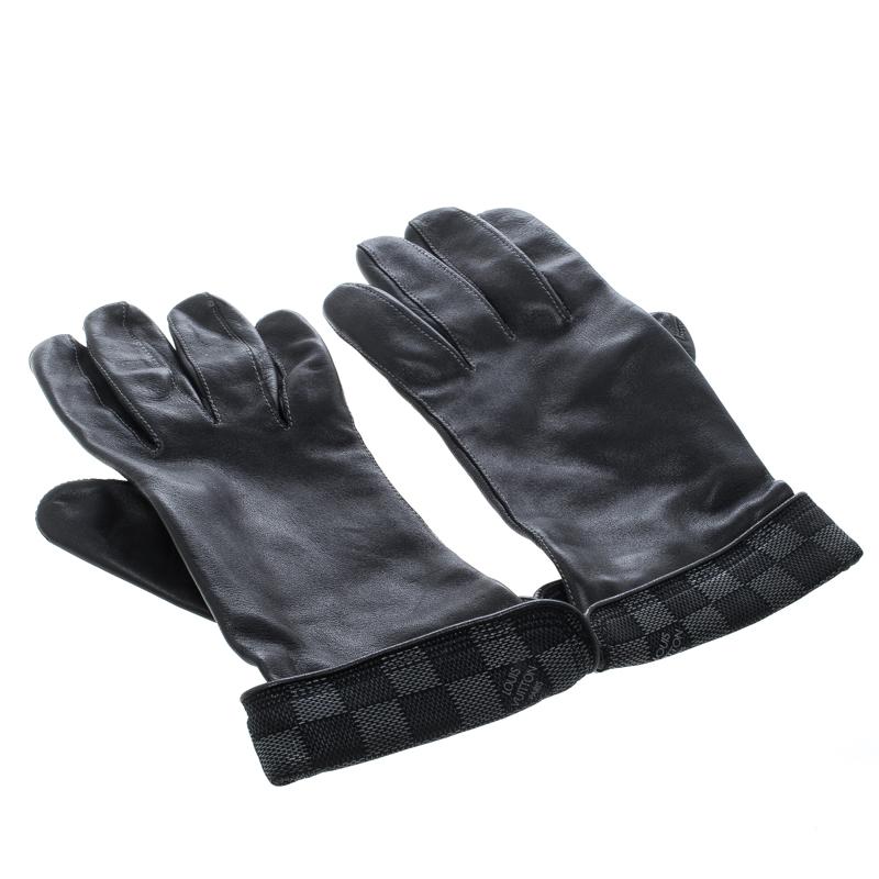 Louis Vuitton Leather Damier Graphite Print Gloves L in Black for Men - Lyst