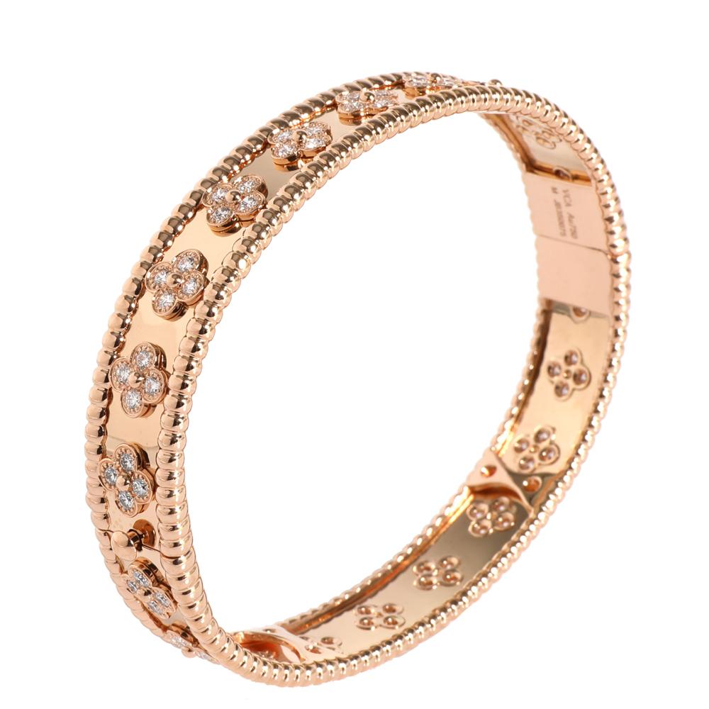 Van Cleef & Arpels Perlee Clover 18k Rose Gold Diamond Bracelet in Metallic Lyst Van Cleef & Arpels Perlee Clover 18k Rose Gold Diamond Bracelet in Metallic Lyst