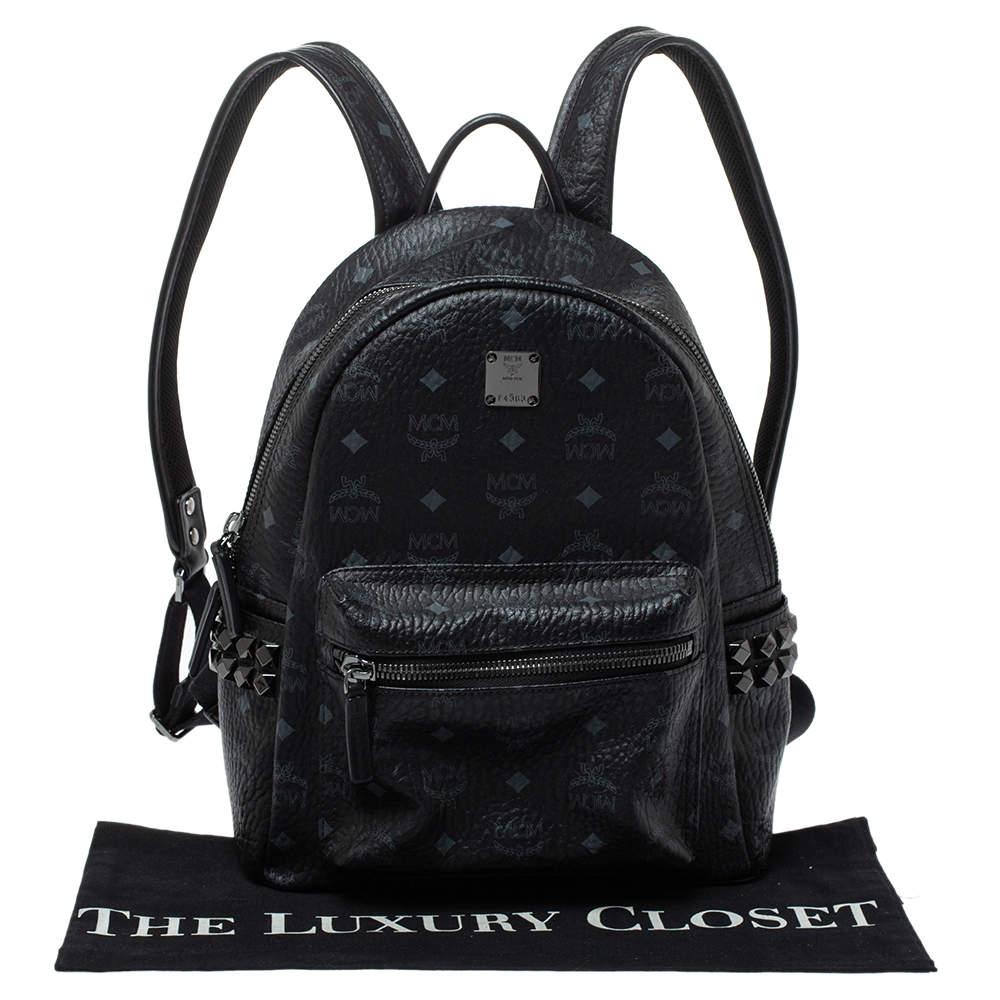 mcm black and white backpack