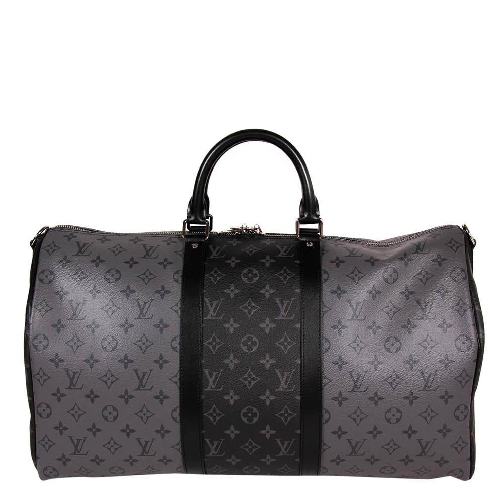 Louis Vuitton Monogram Eclipse Canvas Reverse Keepall Bandouliere 50 Bag in Black,Grey (Black ...