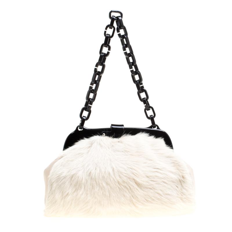 chanel white fur bag