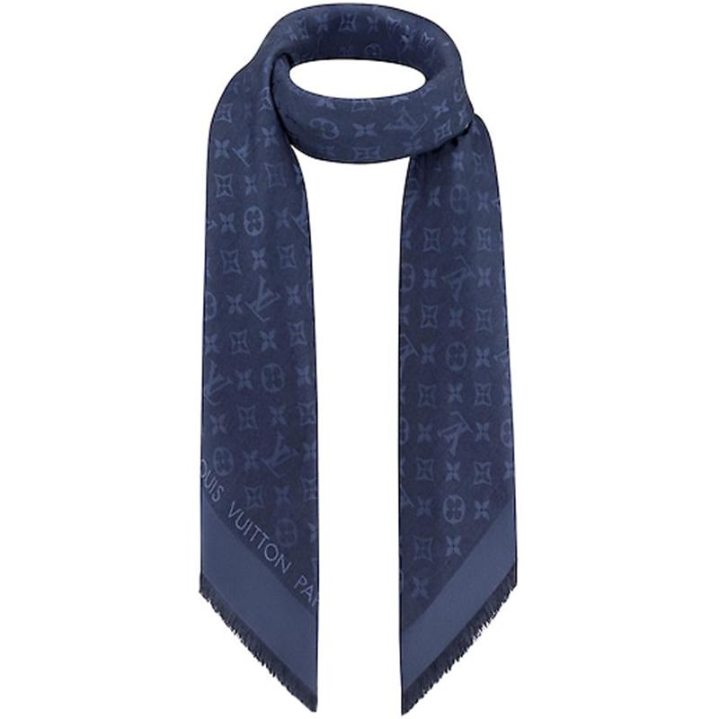 Louis Vuitton Night Blue Monogram Wool And Silk Shawl - Lyst