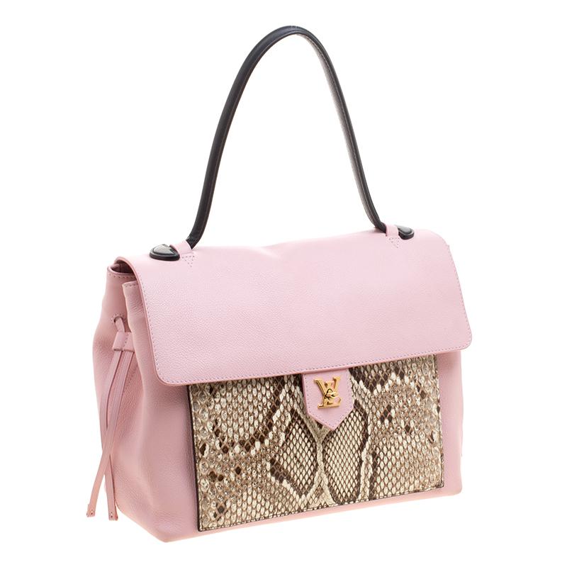 Louis Vuitton Rose Ballerine Leather And Python Lockme Mm Bag in Pink - Lyst