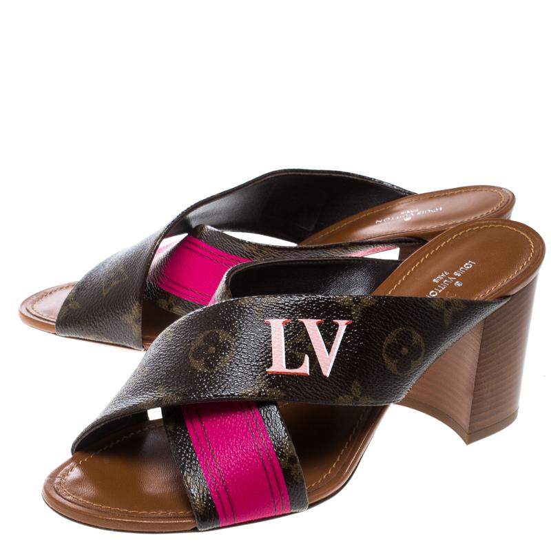 Louis Vuitton Brown/pink Monogram Canvas Panorama Slide Mule Sandals Size 37 - Lyst