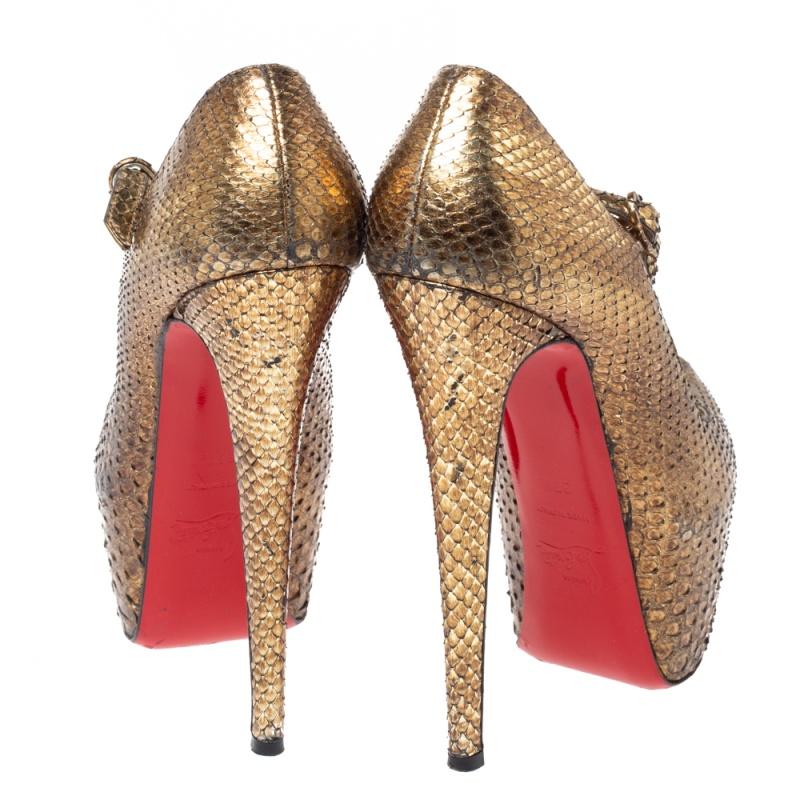 Christian Louboutin Leather Metallic Gold Python Lady Daf Mary Jane Platform Pumps - Lyst