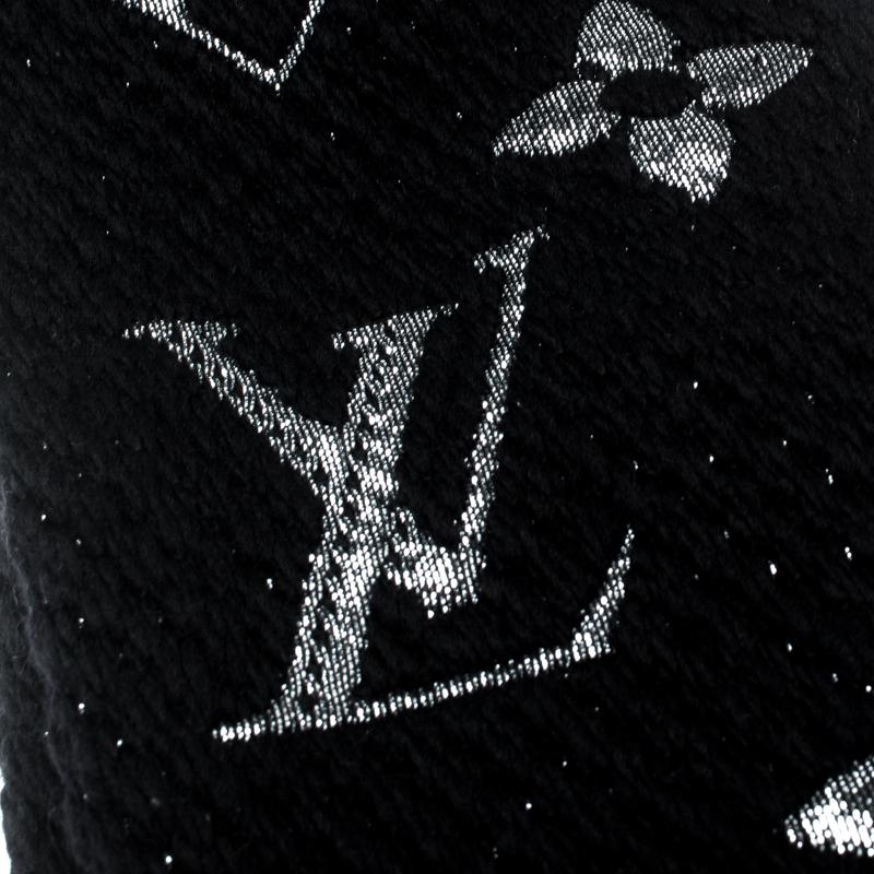 Louis Vuitton Black And Silver Embroidered Jacquard Logomania Shine Scarf in Black - Lyst