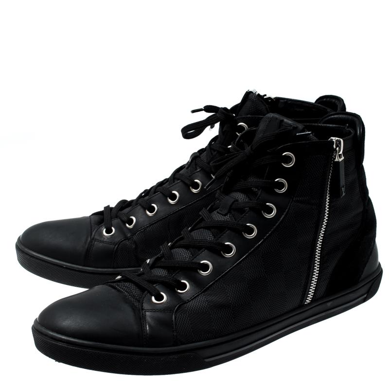 Louis Vuitton Black Damier Graphite Fabric And Suede Trim Zip Up High Top Sneakers Size 45 for ...