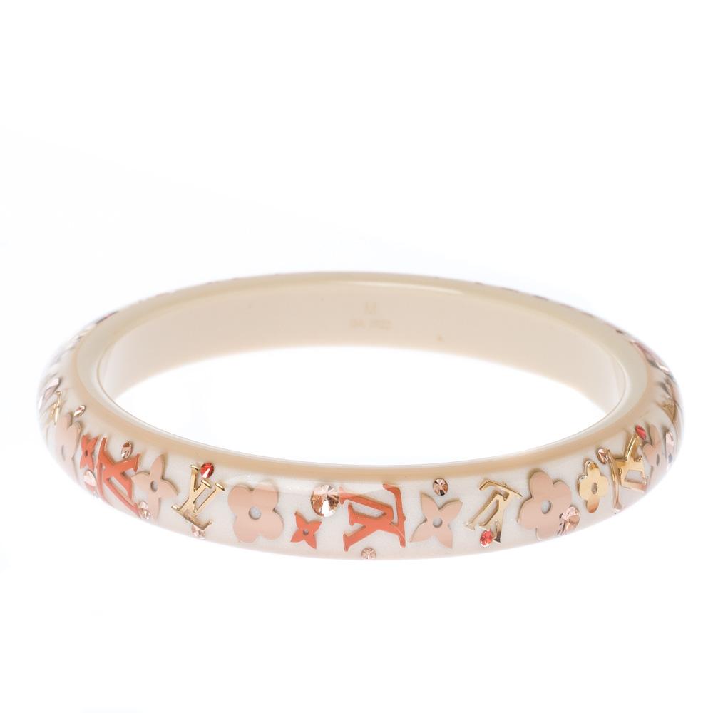 LOUIS VUITTON Floral Inclusion Lv Logo Resin Ring Pink