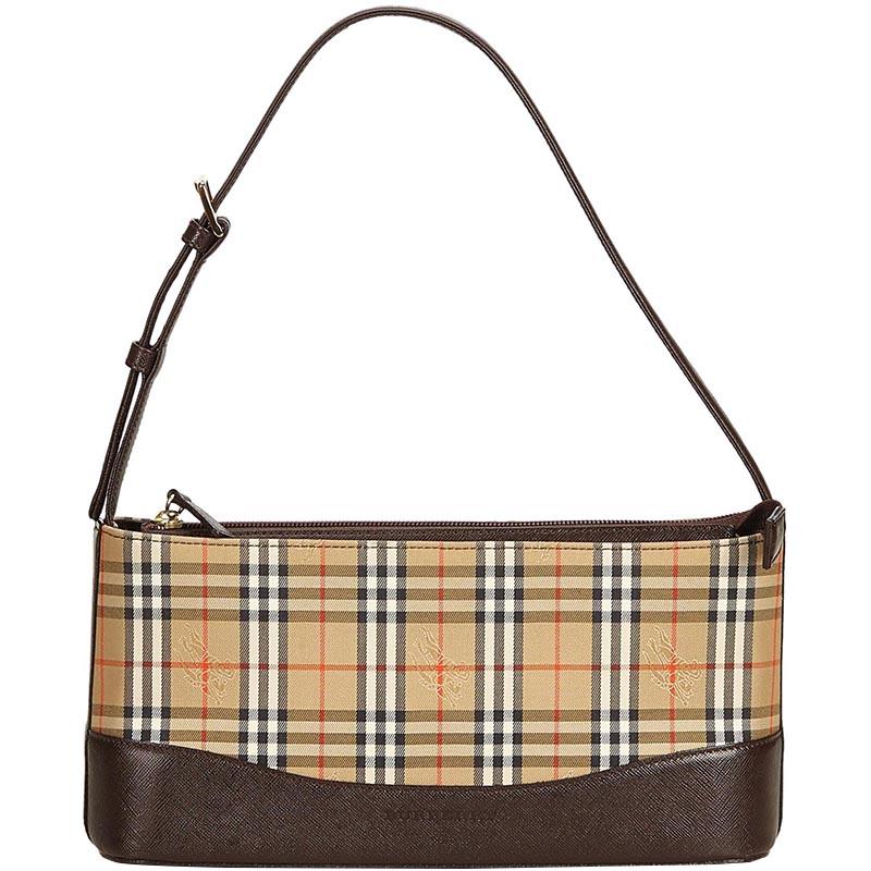 Burberry Leather Brown Beige Plaid Jacquard Shoulder Bag - Lyst