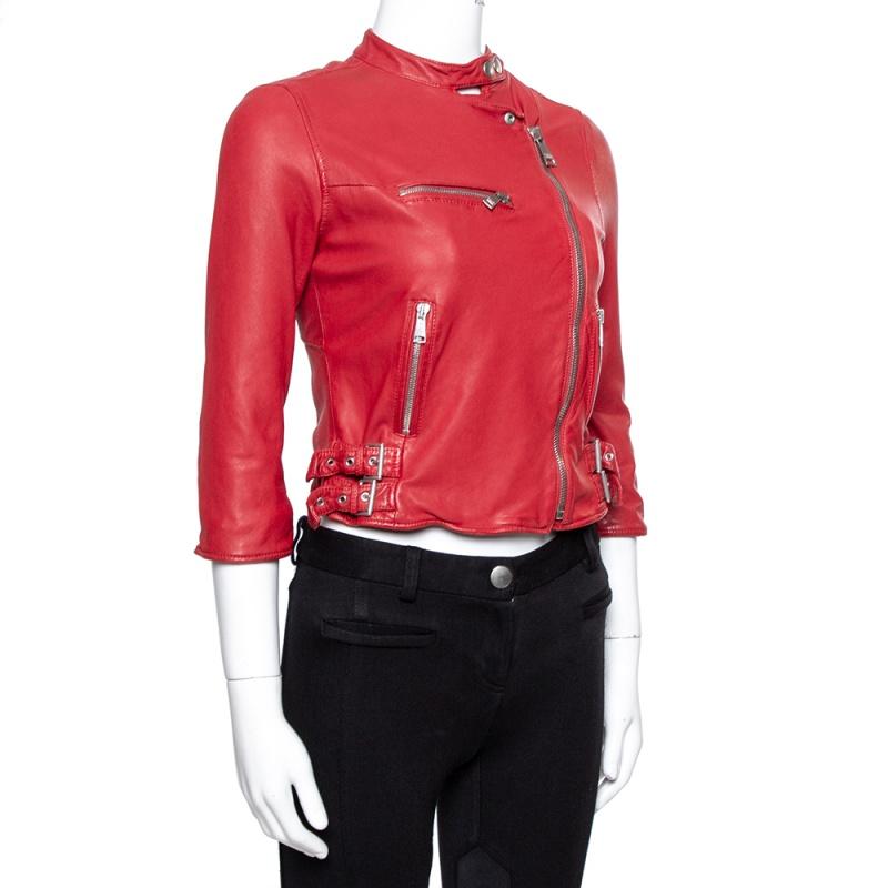 Dolce & Gabbana Red Washed Leather Biker Jacket - Lyst