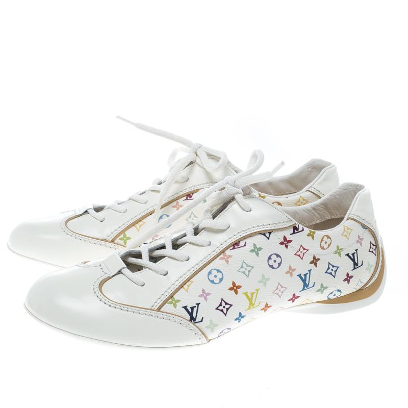Louis Vuitton Monogram Canvas And Leather Lace Up Sneakers in White - Lyst