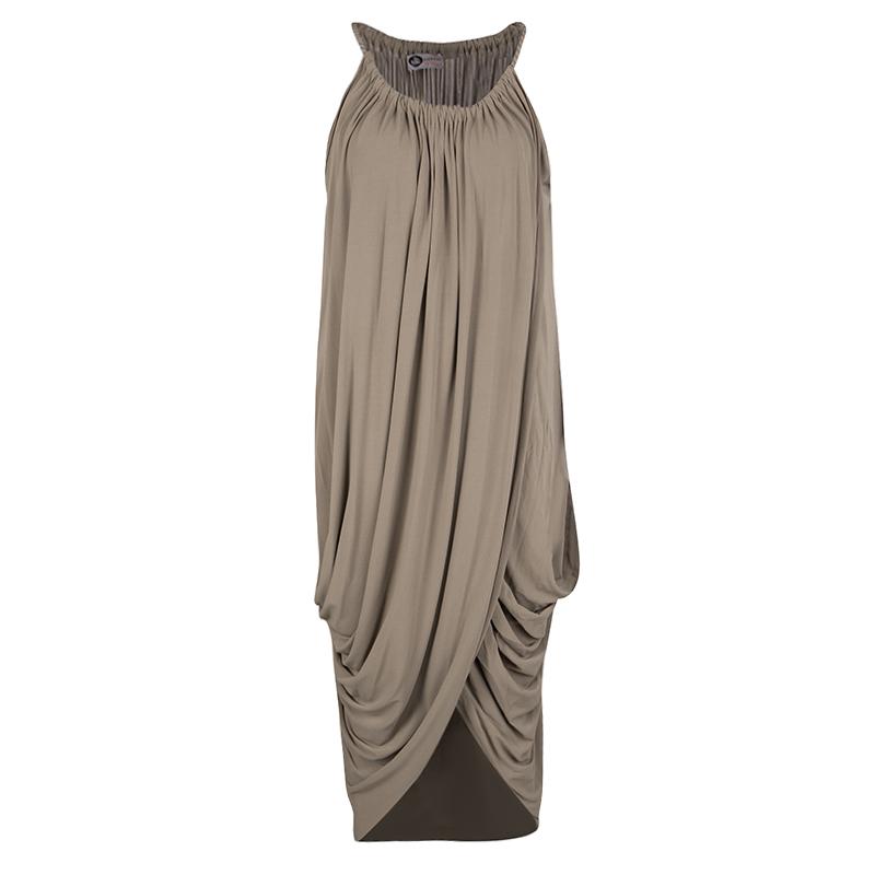 Lanvin Synthetic Brown Gathered Draped Sleeveless Dress M - Lyst