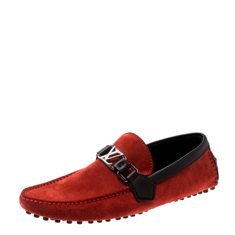 Louis Vuitton Red/dark Brown Suede And Leather Hockenheim Loafers Size 39.5 for Men - Lyst