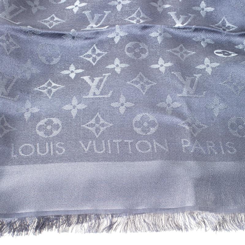 Louis Vuitton Charcoal Grey Monogram Silk And Wool Shine Shawl in Gray - Lyst