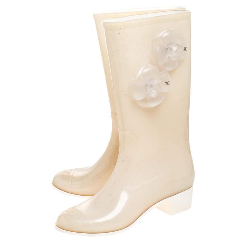 cream rain boots