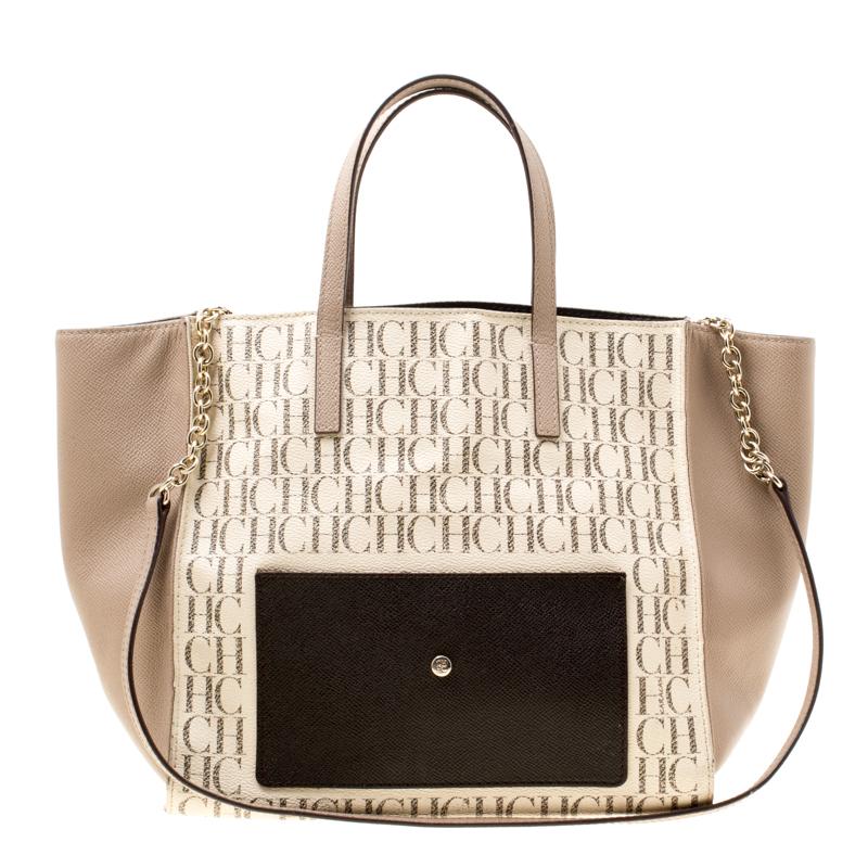 Download Carolina Herrera Beige/off White Monogram Canvas And ...