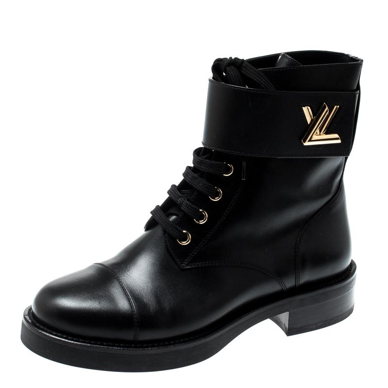 Louis Vuitton Black Leather Wonderland Ranger Ankle Length Combat Boots Size 36 in Black - Lyst