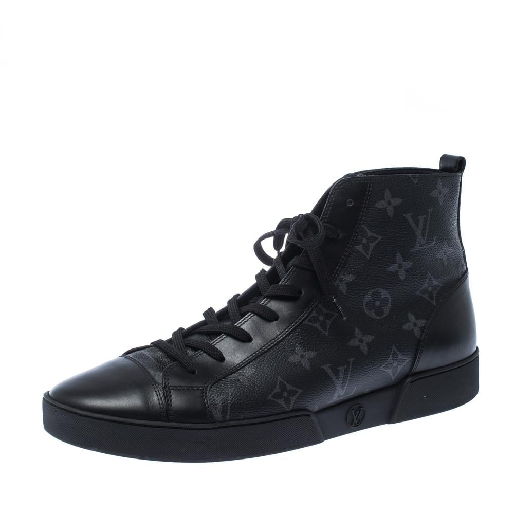 Louis Vuitton Black Leather And Monogram Canvas Match Up High Top Sneakers Size 42 for Men - Lyst