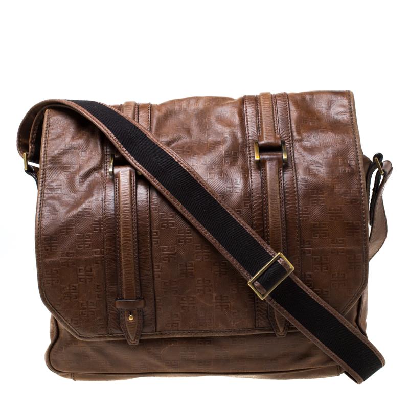 Givenchy Brown Signature Leather Messenger Bag for Men Lyst