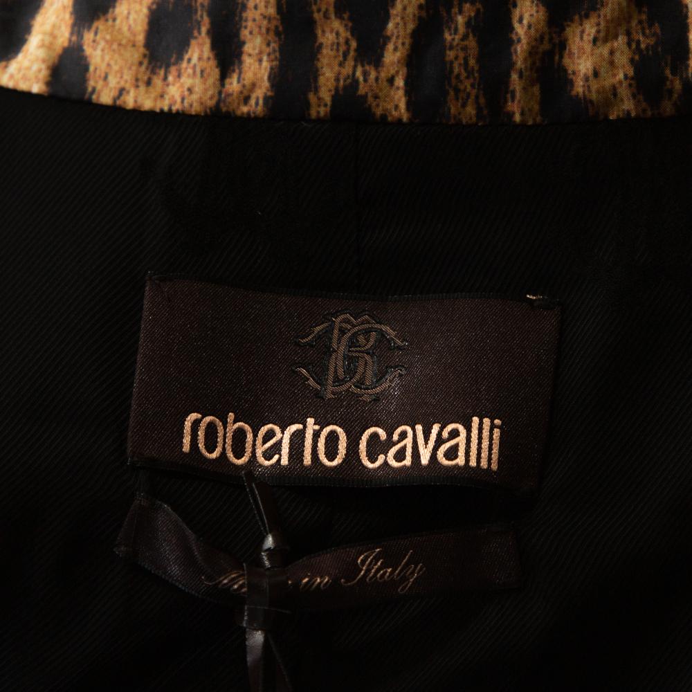 Roberto Cavalli Beige & Black Ombre Leopard Printed Silk Trench Coat L ...